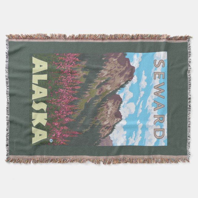 Fireweed & Mountains - Seward, Alaska Throw Blanket (Front)