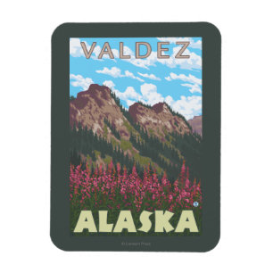 Fireweed & Mountains - Valdez, Alaska Magnet
