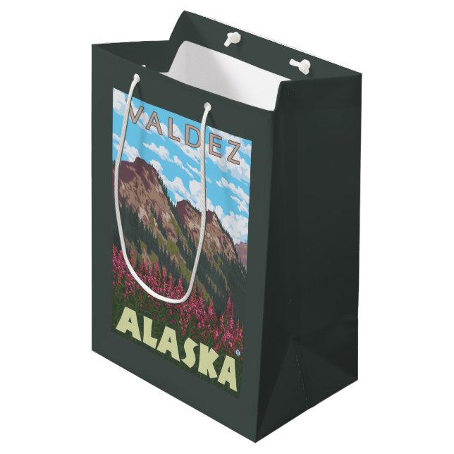 Fireweed & Mountains - Valdez, Alaska Medium Gift Bag (Front Angled)
