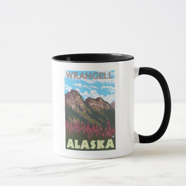 Fireweed & Mountains - Wrangell, Alaska Mug (Right)