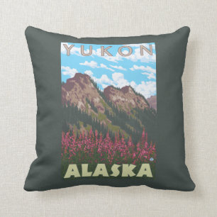 Fireweed & Mountains - Yukon, Alaska Throw Pillow
