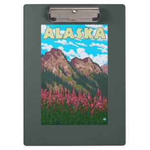 Fireweed with Mountains Vintage Travel Poster Clipboard