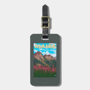 Fireweed with Mountains Vintage Travel Poster Luggage Tag