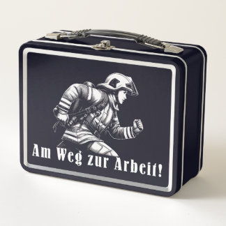 firewoman "On the way to work!" Metal Lunch Box