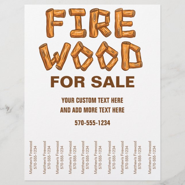 Firewood Fire Wood for Sale Flyer Tear Off Strips (Front)
