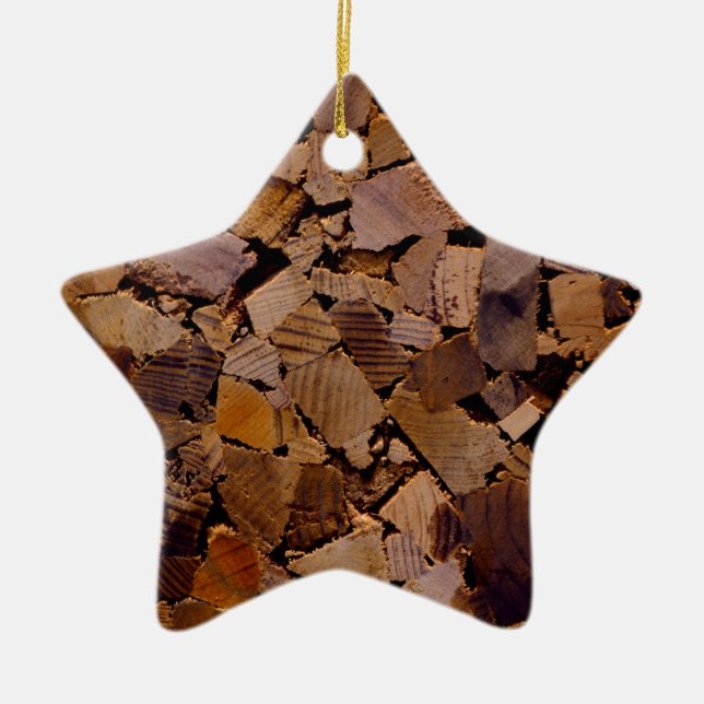 Firewood rustic cabin wood grain tree bark pattern ceramic ornament (Front)