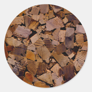 Firewood rustic cabin wood grain tree bark pattern classic round sticker