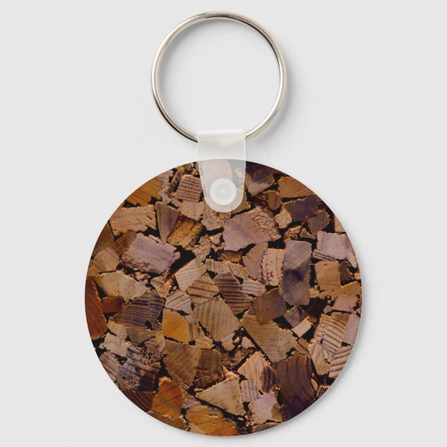 Firewood rustic cabin wood grain tree bark pattern keychain (Front)