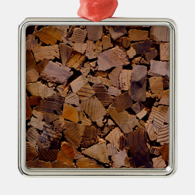 Firewood rustic cabin wood grain tree bark pattern metal ornament (Front)