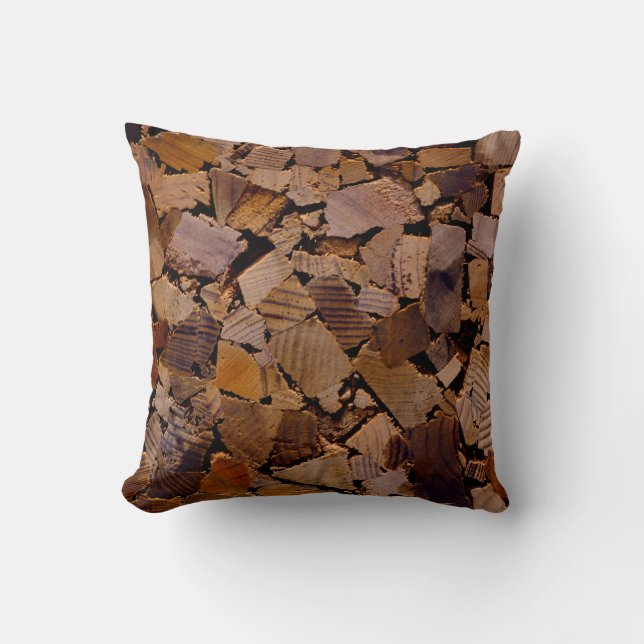 Firewood rustic cabin wood grain tree bark pattern throw pillow (Front)