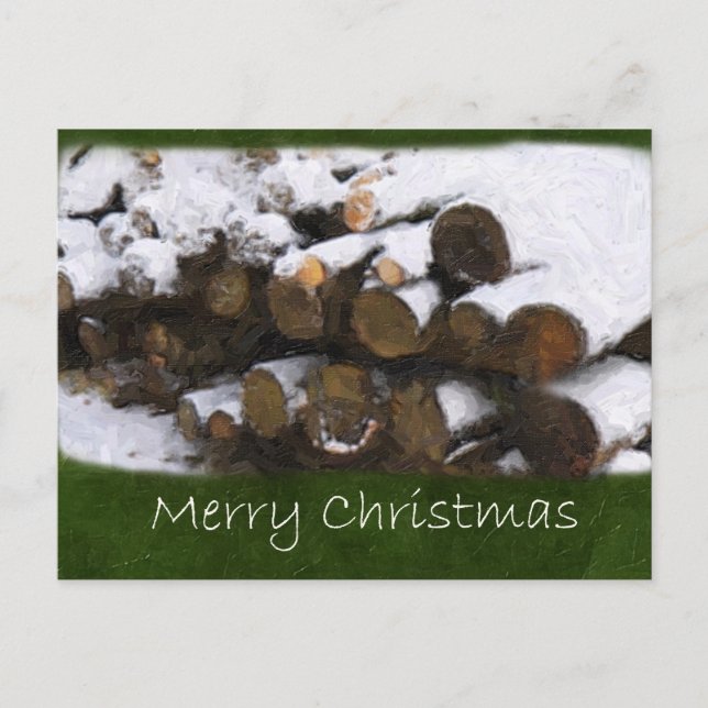 Firewood with Snow - Merry Christmas Holiday Postcard (Front)
