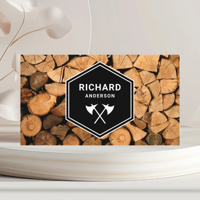 Firewood Wooden Logs Tree Service Axe Business Card (Creator Uploaded)