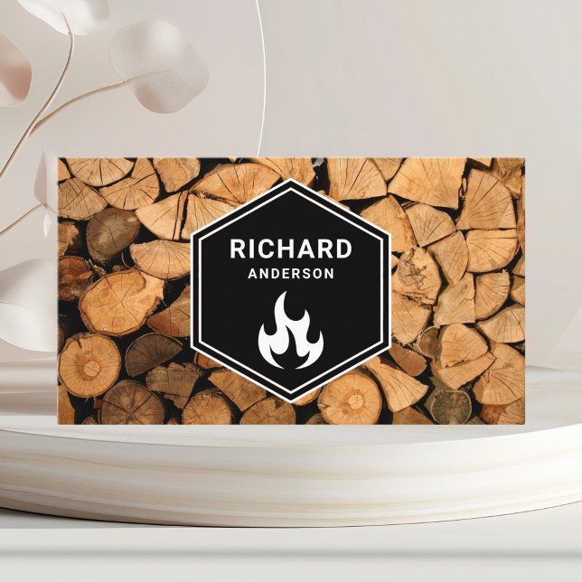 Firewood Wooden Logs Tree Service Flame Business Card (Creator Uploaded)