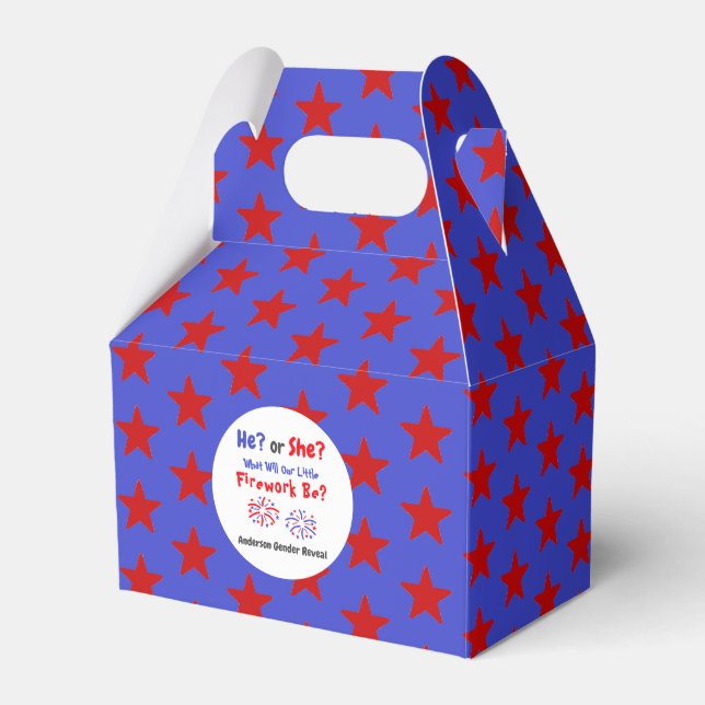 Firework American Gender Reveal Favor Box (Front Side)
