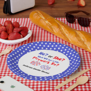Firework American Gender Reveal Paper Plate