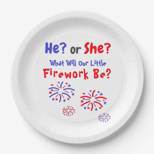 Firework American Gender Reveal Paper Plate (Front)