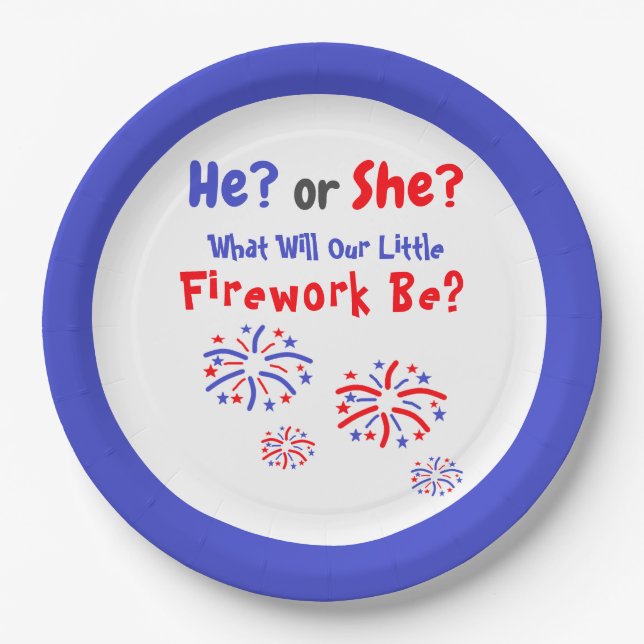 Firework American Gender Reveal Paper Plate (Front)
