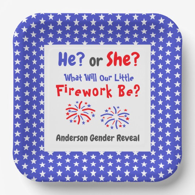 Firework American Gender Reveal Paper Plate (Front)