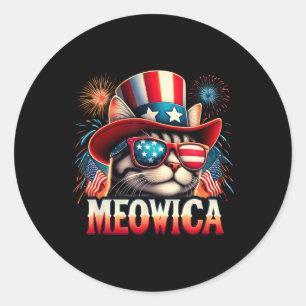 Firework Cat Funny Patriotic Kitty Cat Meowica 4th Classic Round Sticker