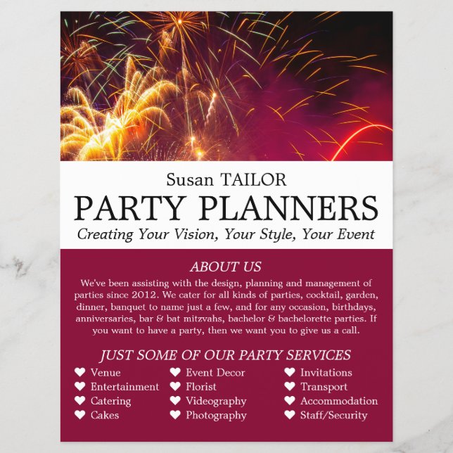Firework Display, Party Event Planner Advertising Flyer (Front)
