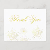 Firework Elegant Gold Script Merci carte postale