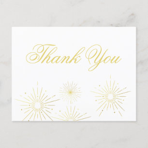 Firework Elegant Gold Script Merci carte postale 