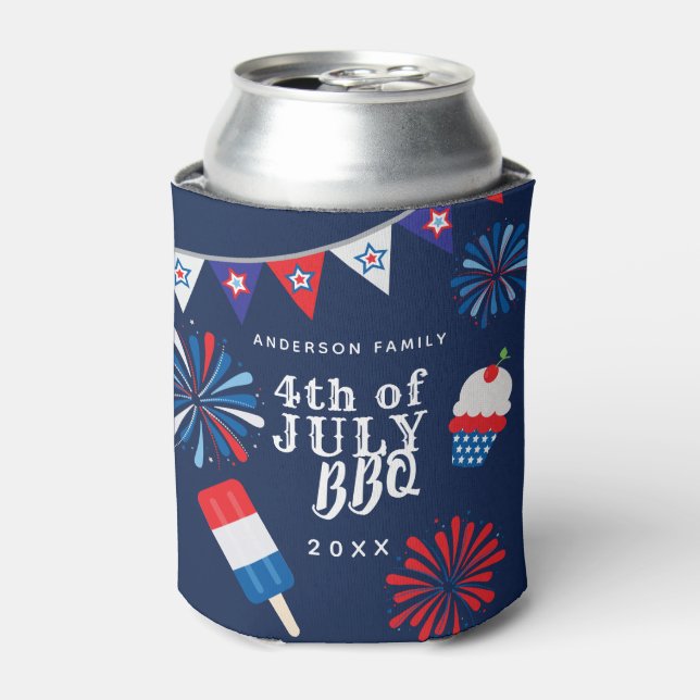 Firework Fourth of July BBQ Can Cooler (Can Front)