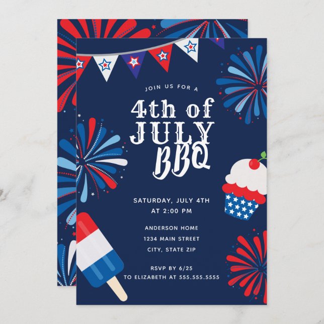 Firework Fourth of July BBQ Invitation (Front/Back)