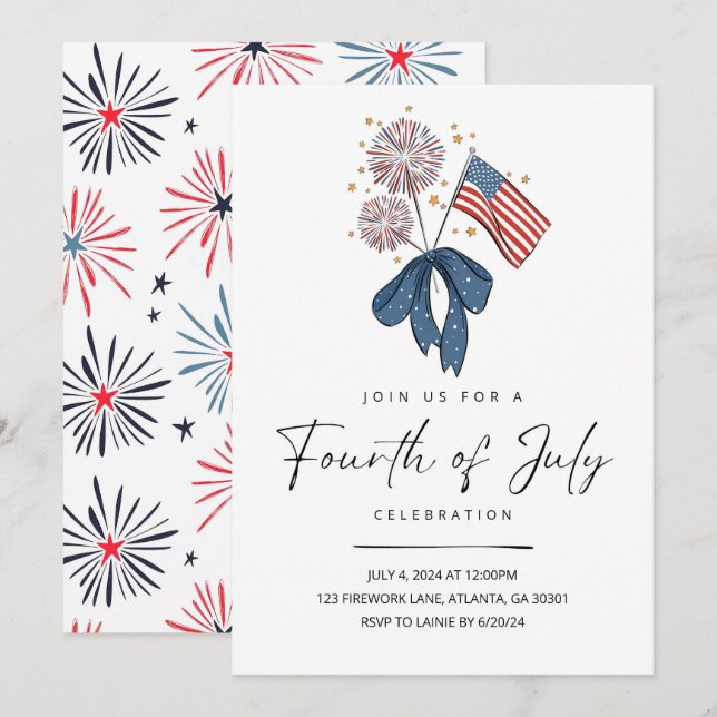 Firework Fourth Of July Party Invite Patriotic 4th (Front/Back)