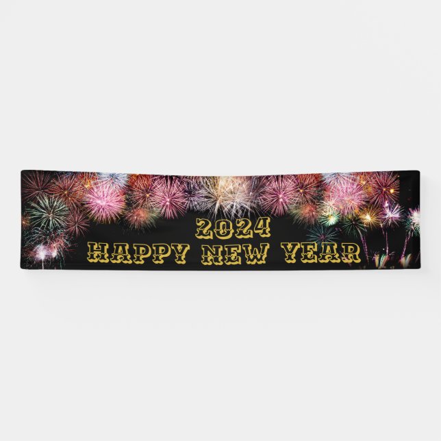 Firework Happy New Year long Banner (Horizontal)