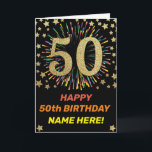 Firework Rainbow 50th Black & Gold Happy Birthday Card<br><div class="desc">Fun,  cheerful and colourful design birthday card. 
Firework in bright rainbow colours. Faux gold big number on black. 
Get this cheerful card to celebrate your friend or family!</div>