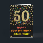 Firework Rainbow 50th Black & Gold Happy Birthday Card<br><div class="desc">Fun,  cheerful and colourful design birthday card. 
Firework in bright rainbow colours. Faux gold big number on black. 
Get this cheerful card to celebrate your friend or family!</div>