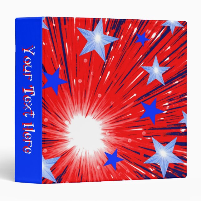 Firework Red White Blue binder 'Your Text' blue (Front/Spine)