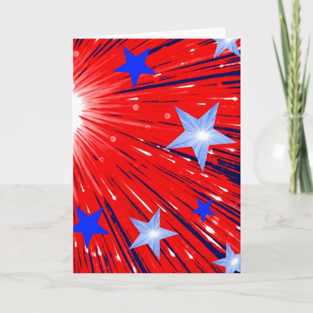 Firework Red White Blue greetings card portrait (Front)