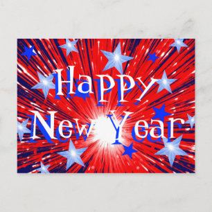 Firework Red White Blue 'Happy New Year' postcard
