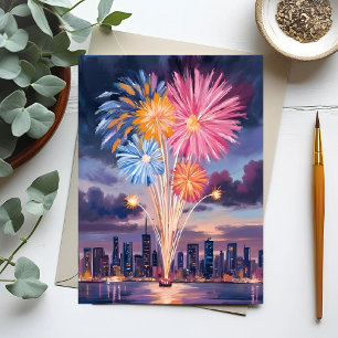 Firework Show   New Year’s Eve Watercolor Holiday Postcard
