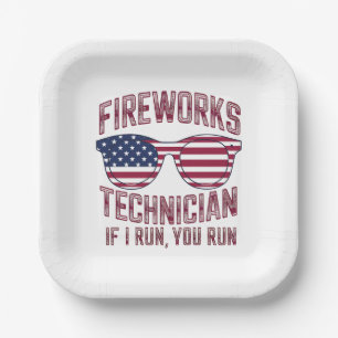 Firework Technician 4Th Of July Funny Usa Paper Plate