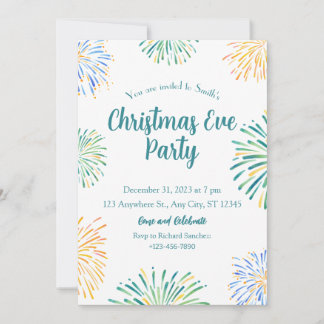 Firework Watercolor fun Christmas party invitation