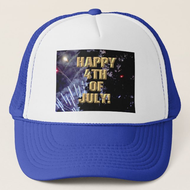 Fireworks 1 4th of July blue trucker hat (Front)