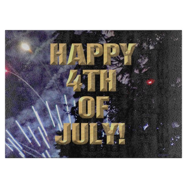 Fireworks 1 4th of July glass cutting board (Front)