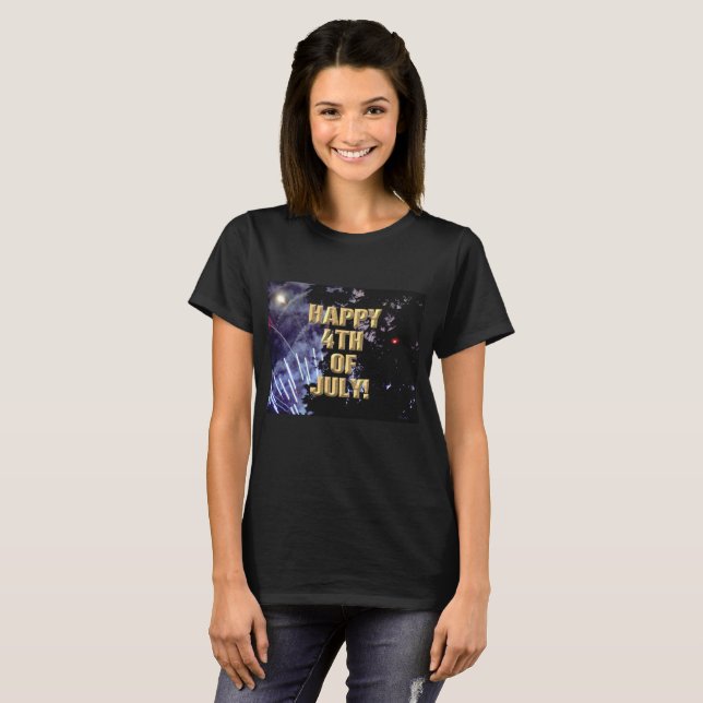 Fireworks 1 4th of July women black shirt (Front Full)