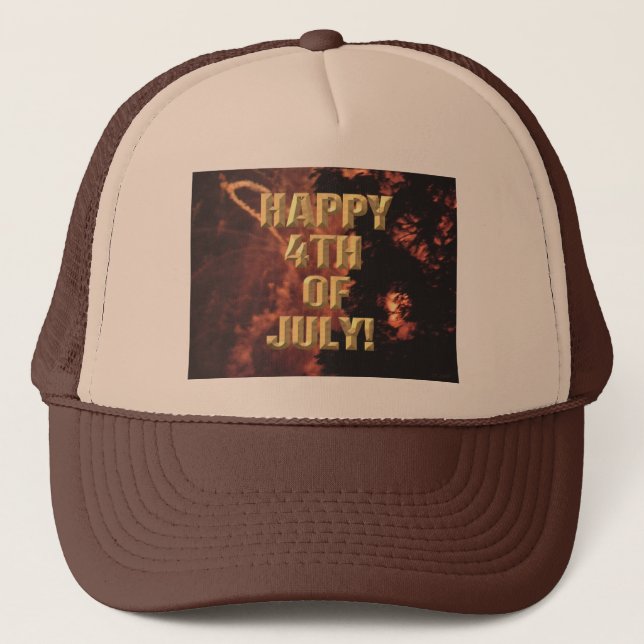 Fireworks 20 4th of July brown trucker hat (Front)
