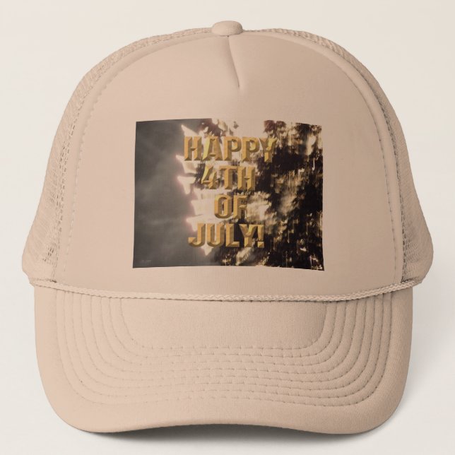 Fireworks 2 4th of July khaki trucker hat (Front)