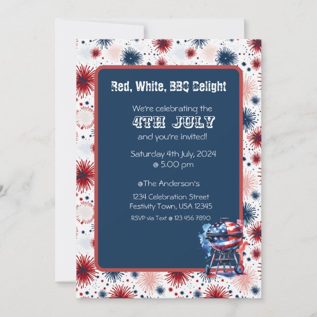 Fireworks 4 juillet BBQ Invitation (Devant)