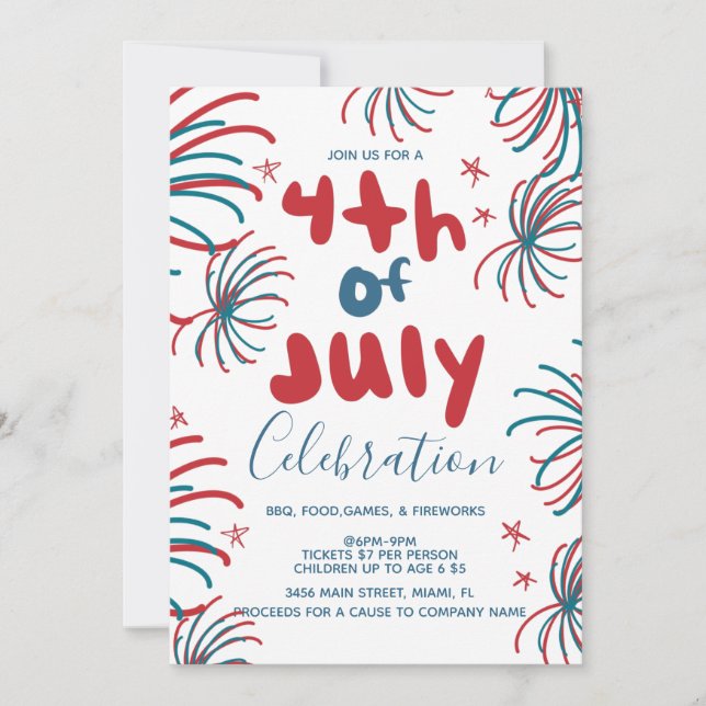 Fireworks 4 juillet Stars BBQ Flyer Invitation (Devant)