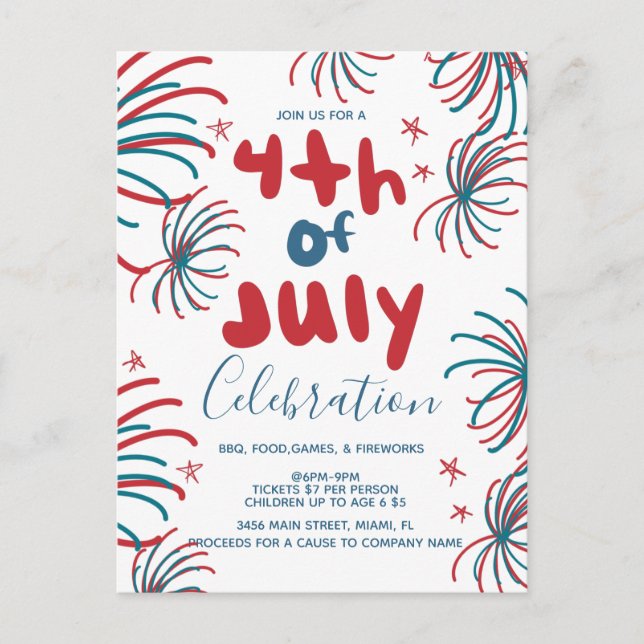 Fireworks 4 juillet Stars BBQ Flyer Invitation (Devant)
