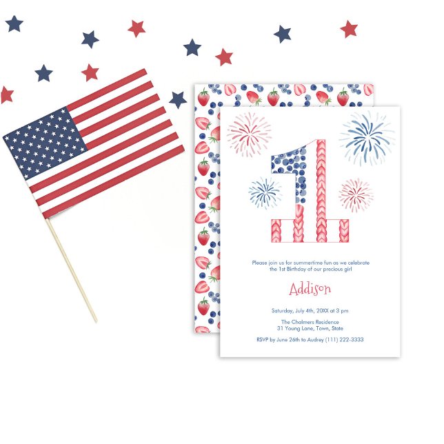 Fireworks 4th July Outdoor 1st Birthday Party Invitation (Creator Uploaded)