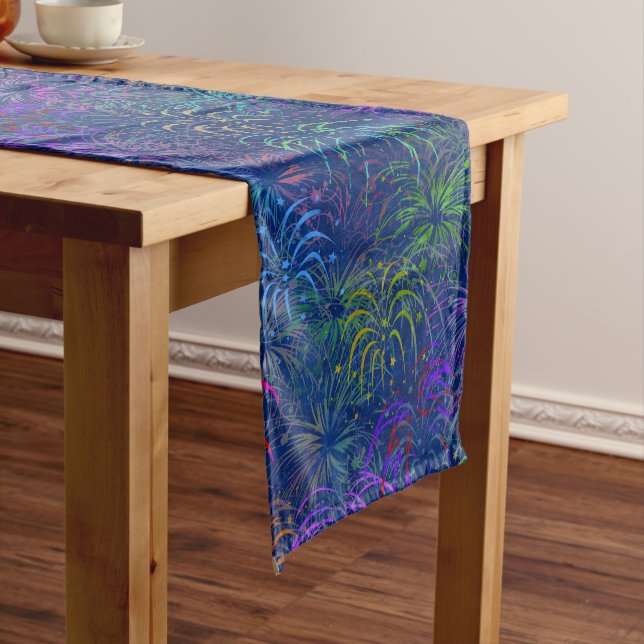 Fireworks 4th of July Colourful Summer Pattern Medium Table Runner (In Situ)