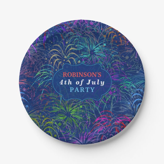 Fireworks 4th of July Party | Personalized Summer Paper Plate (Front)