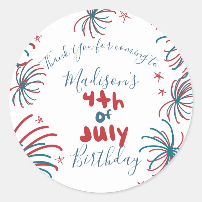 Fireworks 4th of July Stars BBQ Birthday Classic Round Sticker (Front)